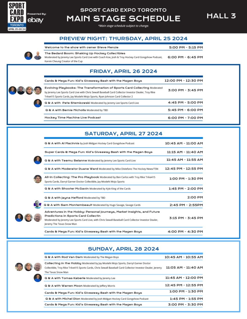Main Stage Schedule Sport Card Expo Toronto